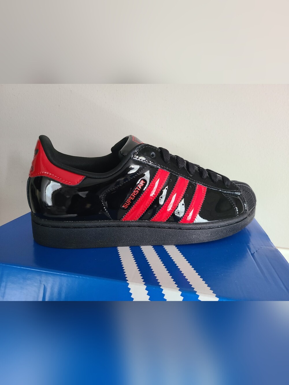 Adidas Superstar II Patent Leather Sneakers with Red Stripes - Picture 2 of 4